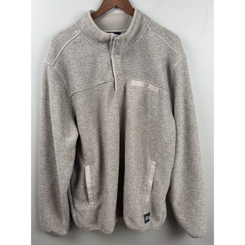 Eddie Bauer Sweater Mens XL Pullover Fleece 1/4 Snap Beige Knit Front Pocket - Picture 1 of 7